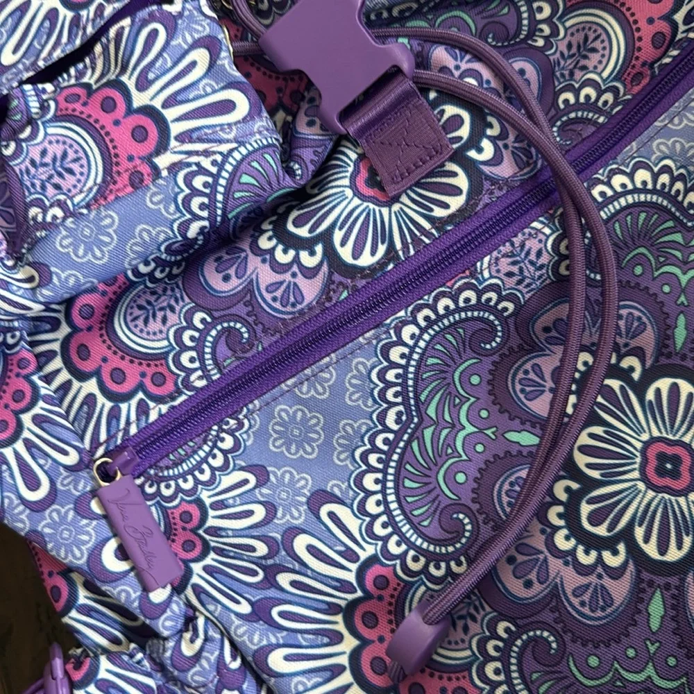 VERA BRADLEY BACKPACK LARGE PURPLE PINK WHITE FLORAL MEDALLION PRINT WHIMSY NWOT
